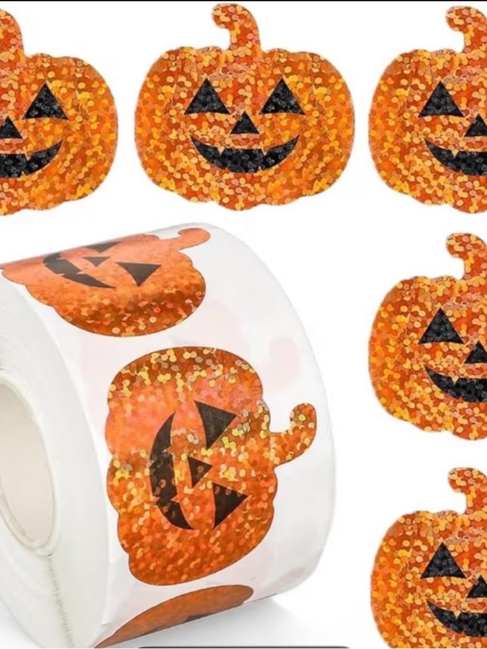 Halloween Pumpkin Glitter Sticker Roll - (500) Orange Jack-O'-Lantern